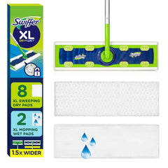 Swiffer Sweeper Dry + Wet XL Sweeping Kit (1 Sweeper, 8 Dry Cloths, 2 Wet Cloths) - 11pc